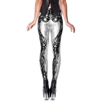 YSDNCHI Impresso Leggins 3D Digital Leggings Halloween Preto Ossos da Perna de uma estrutura básica das Mulheres mais Quentes Calças Lápis Pnats