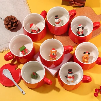 350ml de Presente de Natal Canecas de Cerâmica de Leite Copo de Café com Mini Estatueta Chocolate Quente Xícara de Presentes de Natal para Crianças de Amigo da Família
