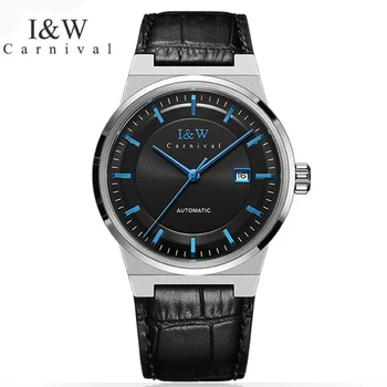 Suíça Marca de Luxo de I&W CARNAVAL Japão MIYOTA Mecânico Automático dos Homens Relógios de Safira de Couro Impermeável Relógio C8612