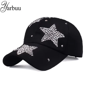 [YARBUU] nova marca de bonés de alta qualidade Strass pac com três estrelas Snapback Casquette chapéu para as mulheres Senhora de cor sólida
