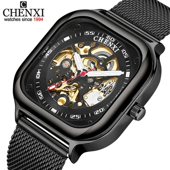CHENXI Homens Relógio de alto Luxo da Marca Turbilhão de Negócios Relógio relógio de Pulso Mecânico Automático Transparente Impermeável Mens Relógios