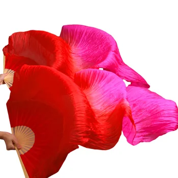 Venda Quente 100% Seda Reais Véus Fãs De Dança 1 Par Artesanais Alta Qualidade Seda Dança Do Ventre Fãs Vermelho + Rosa