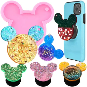 Mickey de Disney Telefone Aderência da Resina Moldes Carretel do Emblema de uma Tomada telefónica de Epóxi de Fundição de Silicone Mouse de Cabeça Moldes DIY Chaveiro Pingente de Moldes