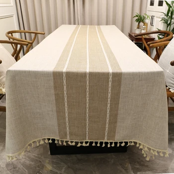 Algodão e roupa de cama, toalha de mesa, livre de rugas e fade-prova de toalha de mesa, pode ser usado para o interior e exterior de refeições borla tampa de tabela