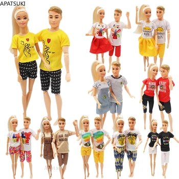 2sets/muito Colorido T-shirt, Calças de Shorts para Ken Menino Boneca Acessórios Amante de Moda Roupas para a Boneca Barbie com Roupas 1/6 Brinquedos