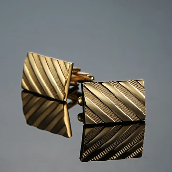 Luxo 2018 Chegada dos Homens de Presente Dourado listras Clássicas Design de Punho de ouro Cor de Cobre botão de Punho de comércio por grosso e a retalho
