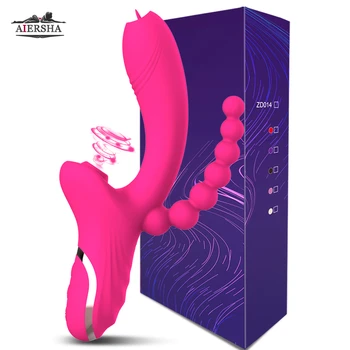 3 em 1 Clitóris Otário Vibrador Vibrador Feminino para as Mulheres do Ponto de G a Língua Lambendo o Clitóris Vácuo Estimulador Anal Brinquedos Sexuais para Adultos