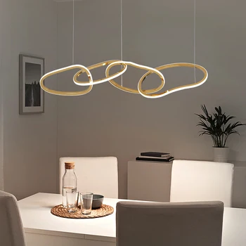 Pós-moderno e Minimalista LED Lustre da Sala de Jantar Escritório Pendente de Aço Inoxidável, Lâmpada Restaurante Bar Criativo Anéis de Suspensão de Luz