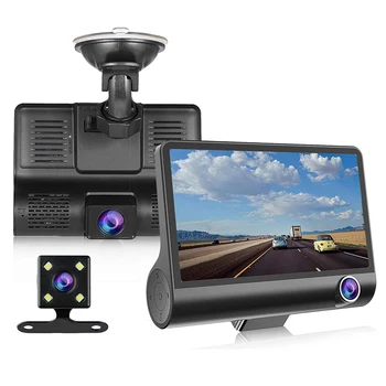 Carro Dvr Traço Cam 4.0 Polegadas Gravador de Vídeo Automático da Câmera 3 Câmera Com Lente de Câmera de Visão Traseira Registrator Dashcam DVR