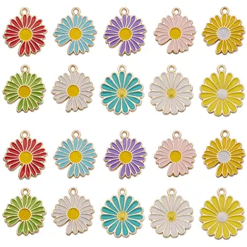 21*18MM Colorido Esmalte Pingente de Flor Bonito Daisy Brincos Acessórios Multicolor Liga de Encantos para Fazer Jóias de Suprimentos