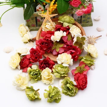 50/25pcs DIY artificial cabeças de flores de seda rosa flor de cabeça vermelha festa de casamento, decoração DIY coroa de scrapbook caixa de presente de artesanato