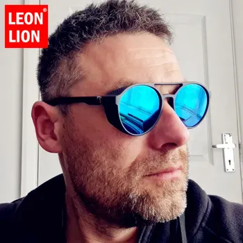 LeonLion Rodada Punk Óculos de sol dos Homens de 2022, a Marca, o Designer de Óculos de Homens, Óculos Vintage para Homens/Mulheres Punk Oculos De Sol Gafas UV400