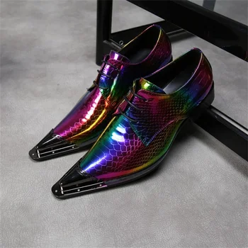 Multicolor Patente De Couro Oxford Sapatos Para Homens Lace Up Derby Escritório De Negócios Formal Calçado Pontiagudo Dedo Do Pé