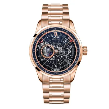 OBLVLO melhores marcas de relógios de Luxo, Para Homens de Aço Inoxidável Terra, Estrela Luminosa Mecânico Automático Impermeável GC