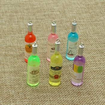 10pcs Simulado Mini Garrafa de Bebidas Brinco de Encantos Resina Feita de Garrafas Chaveiros Colar Pingentes Diy Jóias-Acessórios