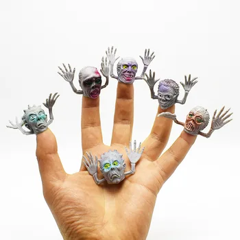 Novidade pequeno monstro dedo boneco de brinquedo mini espírito cabeça zumbi de contar histórias de fantoches de mão de PVC de brinquedo, festa do dia das bruxas para crianças