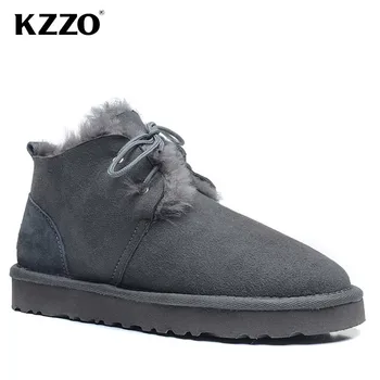 KZZO Real Natural de pele de Carneiro Camurça no Tornozelo Botas de Neve Para Homens Shearling Forrado de Inverno Quente antiderrapante Lace-up de Lã de Pêlo de Sapatos