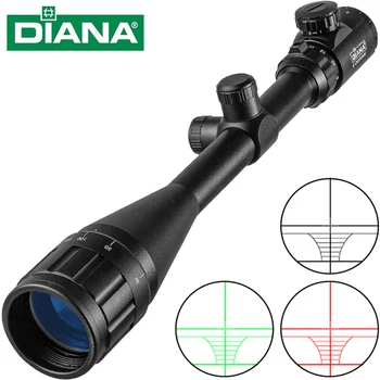 Diana 6-24x50 Aoe Caça Óptico Âmbito Tático Rifle Âmbito Verde Vermelha Ponto de Luz Sniper Engrenagem
