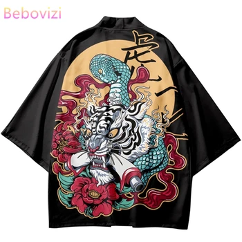 Japonês Streetwear Estilo Snake Tigre De Impressão Cardigan Homens Mulheres Beach Quimono De Verão Cosplay Haori Yukata Harajuku Tops Manto