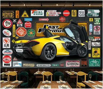 personalizado mural de fotos em 3d papel de parede Retro carro esportivo da matrícula do carro do logotipo cotações de decoração de casa de papel de parede para parede 3d sala de estar