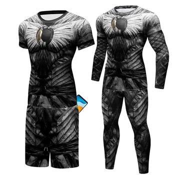 Marca de Boxe de Compressão de JIU-jitsu, MMA Treino Rashguard T-Shirt dos Homens 3D Calças de Fitness Bodybuild Cruz ajuste de Jiu Jitsu Camisolas+Leggings