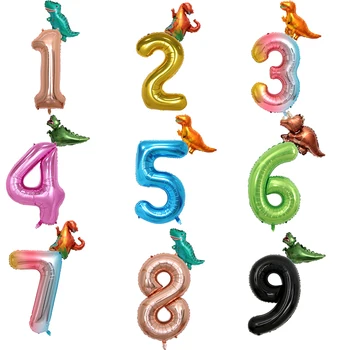 1 conjunto de Dinossauro Folha de Hélio dos desenhos animados 40inch Número de Balões de Aniversário, Decoração, Brinquedos Dinossauro Presentes Engraçados do Chuveiro do Bebê