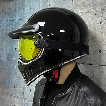 A Cara cheia de Moto com Bluetooth e Câmera Casco De Moto Abierto Vintage Retro Capacete Rosto Cheio o Capacete Da Motocicleta