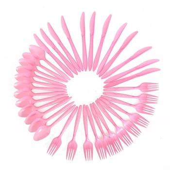 36/Conjunto-De-Rosa De Plástico Descartáveis Forte, Colheres E Facas Garfo Conjunto De Talheres