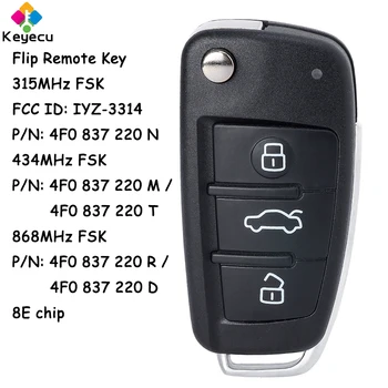 KEYECU 4F0 837 220 N/ M/ T/ R/ D a ID da FCC: IYZ 3314 Virar Carro de Controle Remoto da Chave Com 3 Botão 8E Chip - Fob para Audi A6 Q7 S6