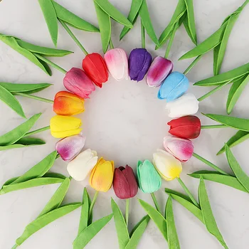 PU de Plástico de 9 Peças Tulip Imitação Flor Decoração para Casamento, Festa, Jardim Exterior Aquecido