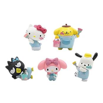 Sanrio Bonito Conjunto Figuras de Anime Figura Kawaii Melodia Kuromi Figuras Conjunto de 5 Mini Figuras de Ação Material do PVC de Presentes para Crianças