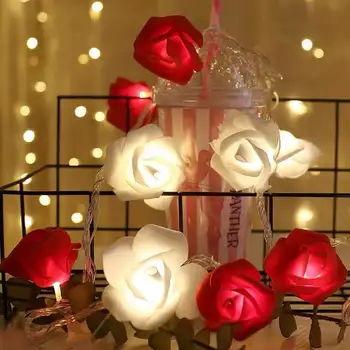 USB/Bateria Operado 10/20/40 LED Rosa Flor Seqüência de Luzes Artificiais Buquê de Flores Guirlanda para o Dia dos Namorados Festa de Casamento