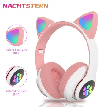 RGB Gato Orelha Fones de ouvido sem Fio de Baixo Ruído Cancelando Adultos, as Crianças Menina Fones de ouvido Bluetooth suporta Cartão de TF Casco Com microfone