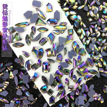 100pcs Lavável Roxo Unha do cristal de rocha do Prego 3D Encantos Lluxury Plano de Fundo de Cristal de Vidro Misturado Aurora em Forma de Jóias da Arte do Prego Decora