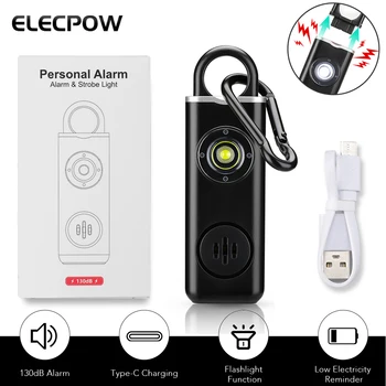 Elecpow de Defesa Pessoal Alarme 130dB Anti Lobo Alarme Com Luz LED chaveiro USB Charge Mulher Criança de Auto-Defesa Alarme de Segurança