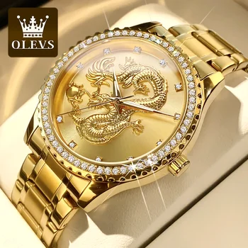OLEVS de relógios de Luxo, para Homens de Diamante Impermeável Luminosa Aço Inoxidável Dragão de Ouro de Negócios de Quartzo Relógio masculino Presente 2022 tendência
