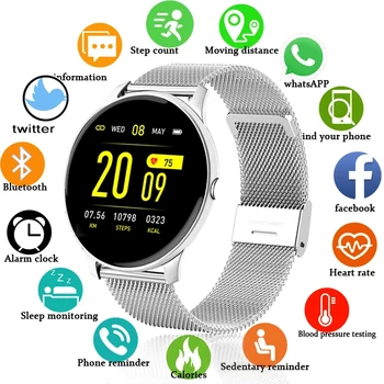 2021 Nova Cor de Tela Inteligente Relógio Mulheres homens Multifuncional Esporte frequência Cardíaca Pressão Arterial IP67 Impermeável Mulher Smartwatch+Caixa