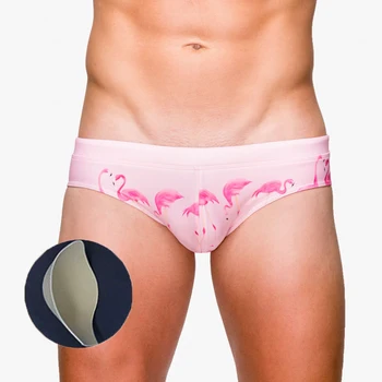 Cor-De-Rosa Flamingo Impressão De 2023 Maiô De Homens De Sunga Sexy Empurre-A Para Cima Da Almofada De Mens Calções De Natação De Verão, Praia Gay Swimwear