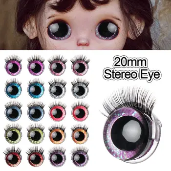 1Pair 20mm de Plástico Estéreo 3D a Olho nos Olhos +Cílios Flash Cílios Vidro Olhos de Gato DIY Jóias Fazer Artesanato Brinquedos Presentes Boneca Acessório