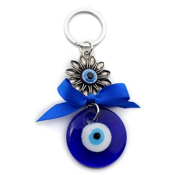 Turco Azul do Olho Mau, Chaveiro Bowknot Flor Anel de Chave Charme Ornamento para a Chave do Carro de Homem de Mulher Bolsa Bolsa Bolsa Decoração Amuletos 40JA