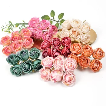 6pcs 4cm de Flores Artificiais em Seda Rosa claro e Rosa Buquê Para a Noiva Casa de Decoração de Natal DIY Coroa de Scrapbook Caixa de Presente