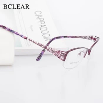 BCLEAR Meia Elegante Óculos sem aro Moldura Óptico de Prescrição Semi-Rim Óculos Espetáculo de quadros Para as Mulheres de Óculos Feminino