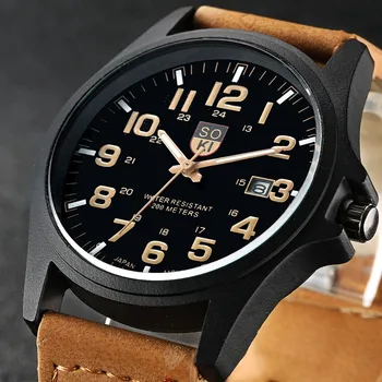 Marca do Esporte Militar Relógios de Moda Casual Relógio de Quartzo de Couro Analógico Homens 2020 Novas SOKI Luxo de relógio de Pulso Relógio Masculino