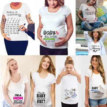 2021 Nova Marca Mulheres a Gravidez Roupas de Bebê Carregando Agora Pls Esperar Maternidade T-Shirt de Verão de Manga Curta Grávida T-shirts