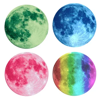 Luminosa da Lua 3D Adesivos de Parede para Quarto de Crianças, Decoração de Parede, Adesivos que Brilham No Escuro Adesivo de Parede Verde Rosa Azul Colorido