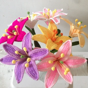 Malha Flor de Lírio Tulipas Falso Flores, Buquê de Noiva Decoração de Natal Mão-tecidos de Decorar a Casa Criativa de Tricô Flores