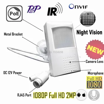 Pin-hole 1080P IR de Áudio Ip POE Câmera de Visão Noturna 940nm Infravermelho Câmera Ip PIR Estilo Detector de Movimento P2P Suporte de Metal