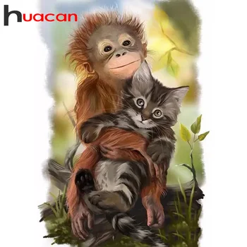Huacan Completo Broca de Diamante Bordado Macaco 5D Diamante Pintura Nova Animais Mosaico Hobby E Bordado a Decoração Home