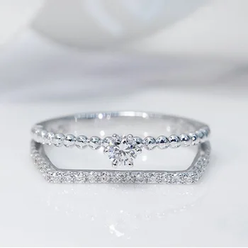 925 Anéis de Prata para Mulheres Simples Duplo Design Empilhável de Jóias de Moda Nupcial Conjuntos de Casamento, Anel de Noivado Acessório