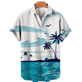 Verão de Homens de Camisa Havaiana Coco Árvore Impressos em 3d de Manga Curta T-Shirt dos Homens de Roupas de Praia Casual Shirts Para os Homens Oversize Quente